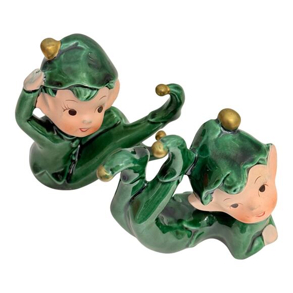 Set of 2 Vintage Lefton E-2347 Playful Whimsical Pixie Christmas Elf Figurines - Picture 5 of 16